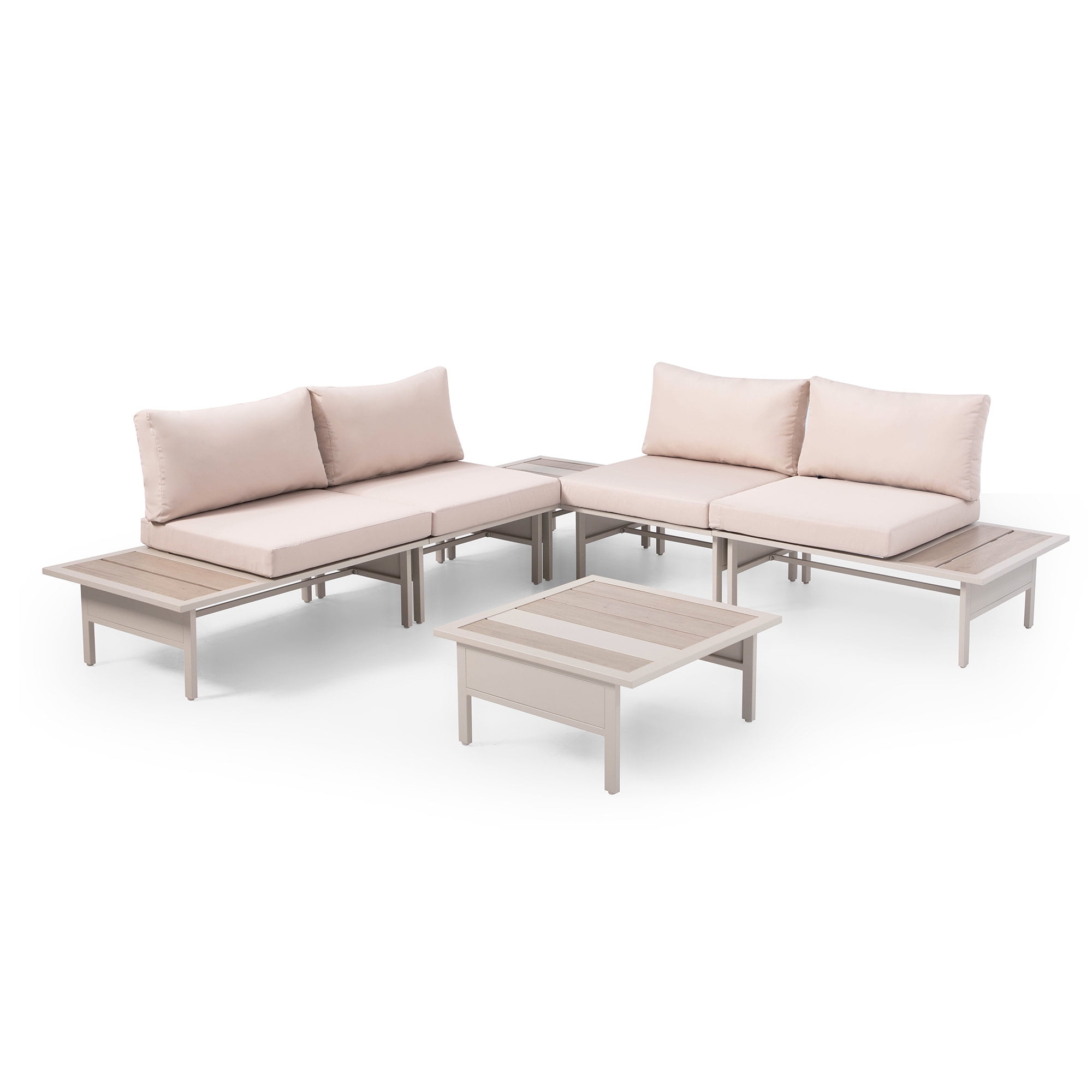 LAUSAINT HOME 6 Pieces Patio Furniture Set, Outdoor Metal Frame Patio Conversation Sets with Beige Cushions