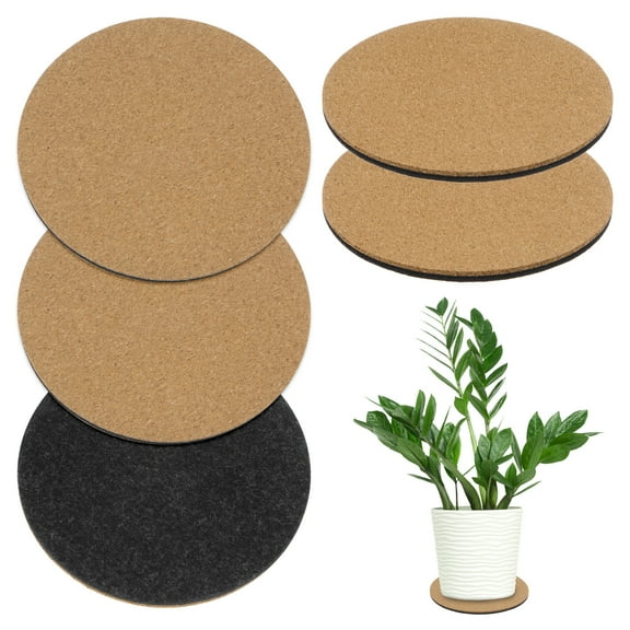 Uxcell 5-Pack Cork Plant Coasters, 4 Inch Fabric Plant Mat Cork Pads for Plants/Plant Coaster Mat [Dark Grey]