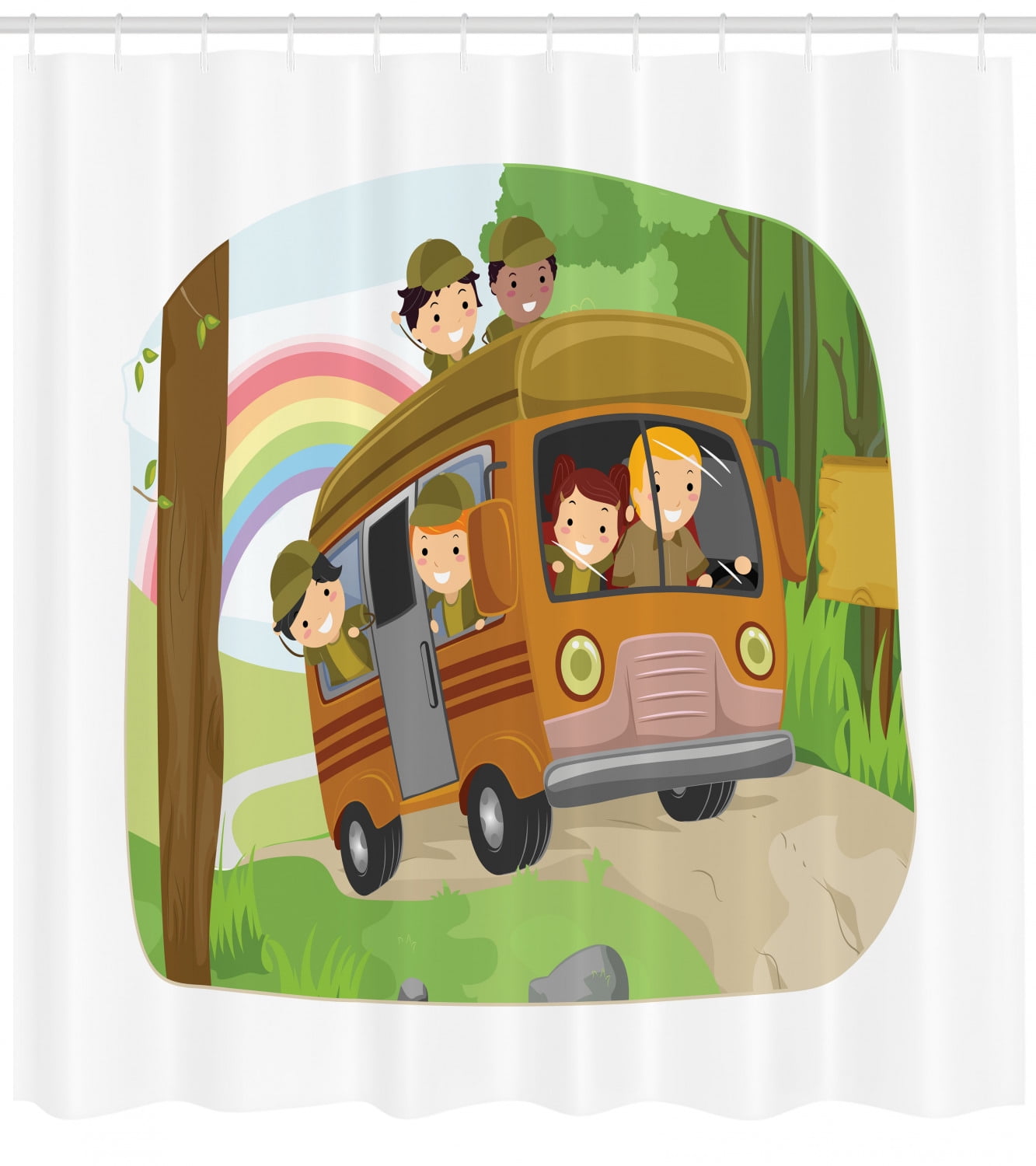 Camper Shower Curtain, Boy Scouts Going Camping Children Cartoon