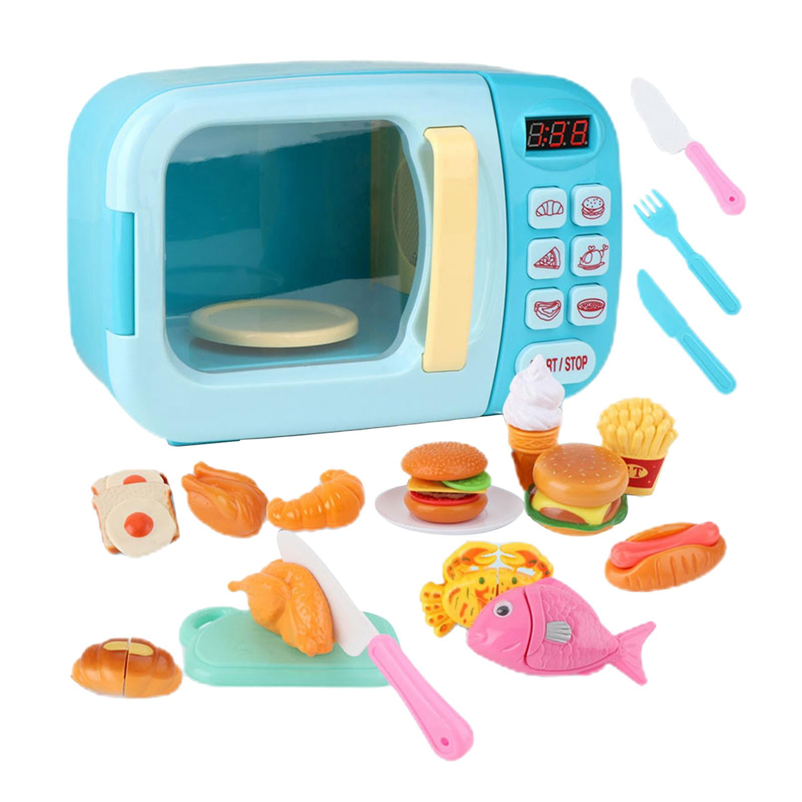 Microwave Toys Kitchen Play Set Kids Pretend Play Electronic Oven Cookware Gift 