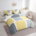 thumbnail image 3 of Feelyou Yellow Grey Checkered Bedding Comforter Set 7pcs, Square Abstract King Bedding Sets, Modern Fashion Buffalo Reversible Bed Sheets, Ultra Soft Bedroom Decor, 3 of 7