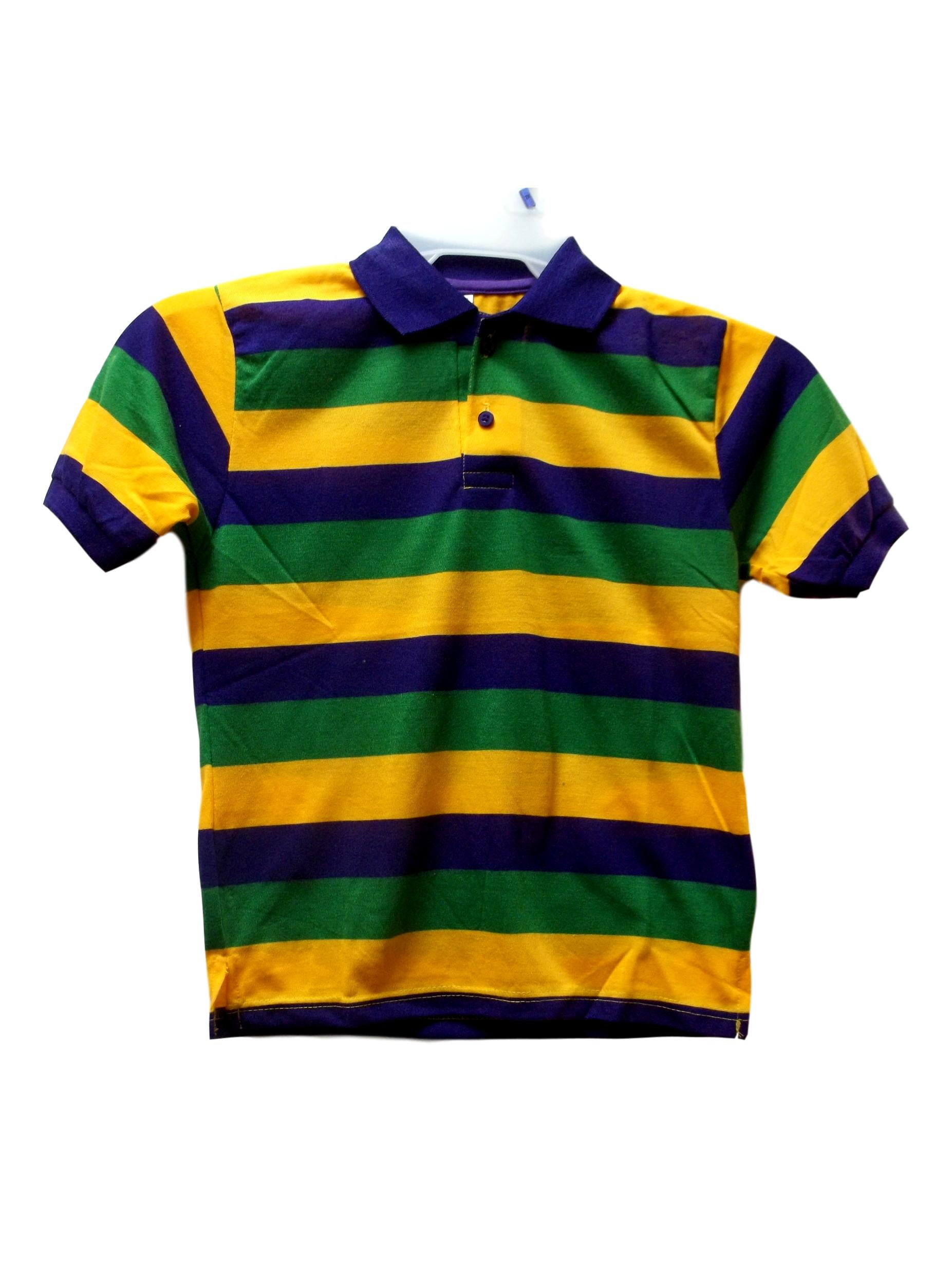 Mardi Gras Stripe Purple Green Yellow Knit XXL Adult 2X SS Polo Shirt ...