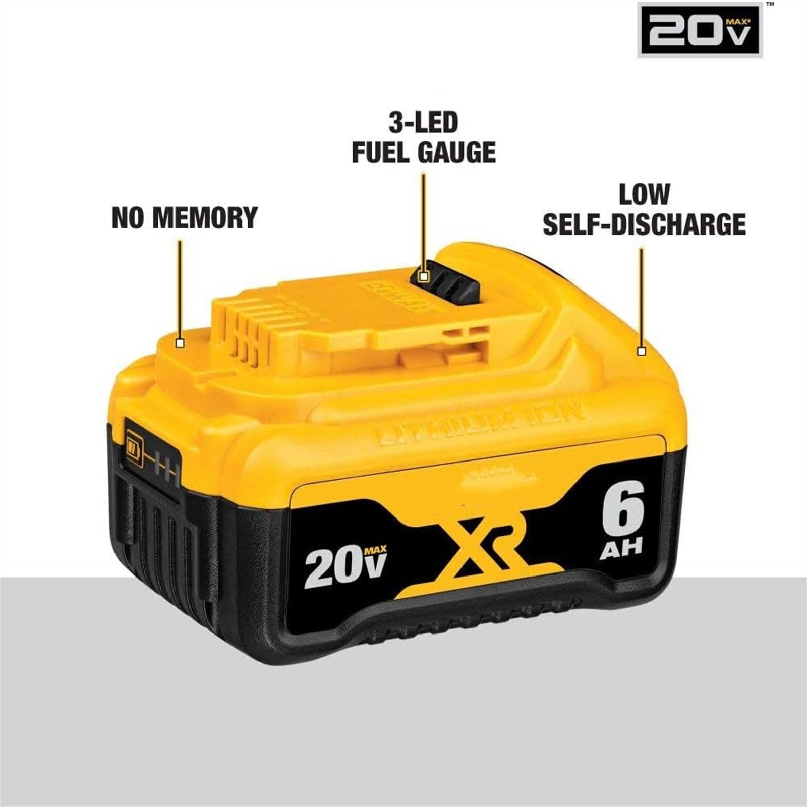 20V 6AH MAX XR Battery Lithium Ion 6.0Ah Premium XR Lithium Ion Battery, Compatible With All DeWalt 20V Cordless Power Tools (1-Pack Yellow)