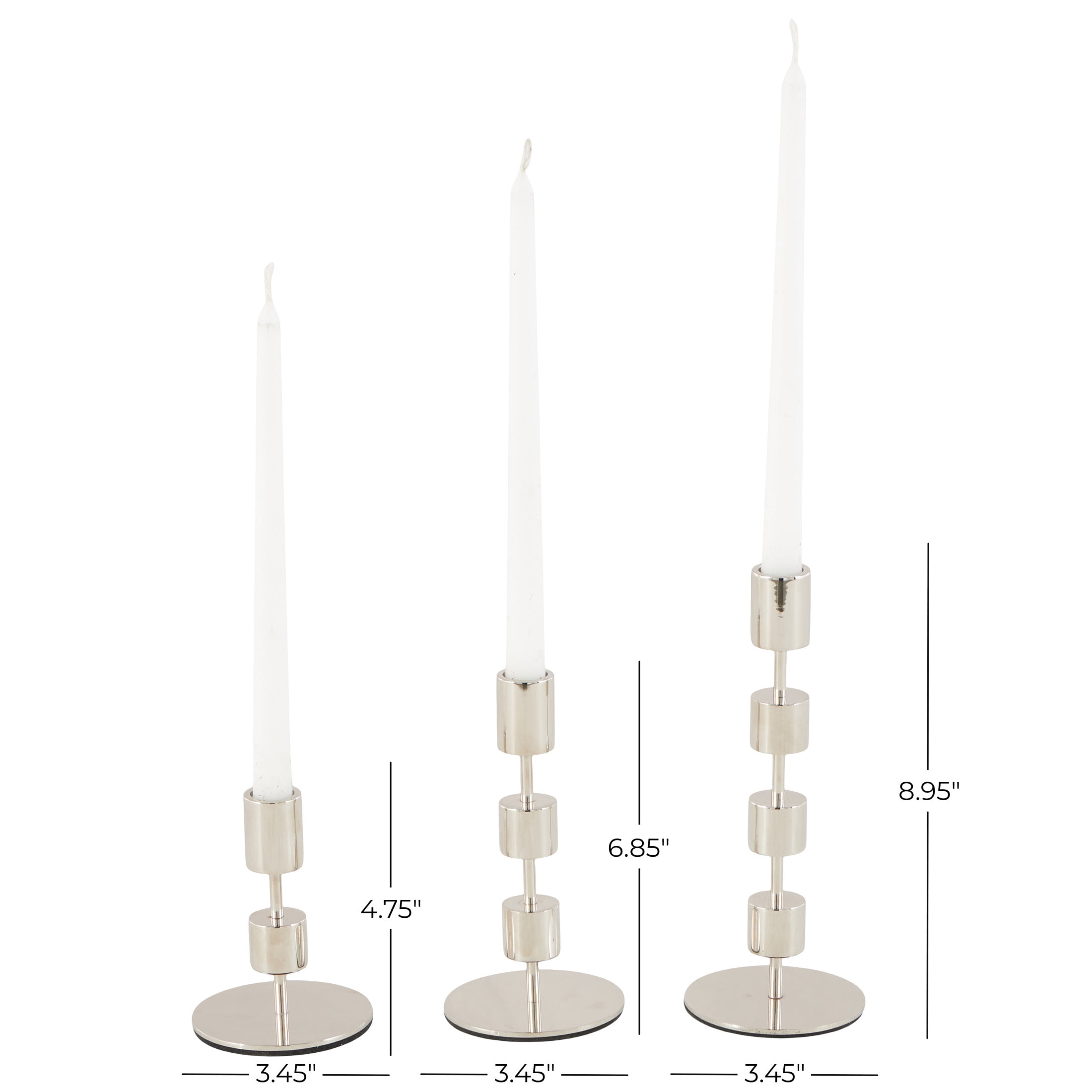 DecMode 3 Candle Silver Aluminum Metal Abstract Floating Block Candle Holder with Rounded Bases, Set of 3