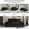 thumbnail image 4 of Tabaray 70.1" Futon Sofa Bed Queen Size, Pull Out Couch Bed, 3-in-1 Convertible Sleeper Sofa with 2 Soft Pillows, Modern Velvet Futon Couch for Living Room, Small Space, Apartment, Bedroom, Black, 4 of 17