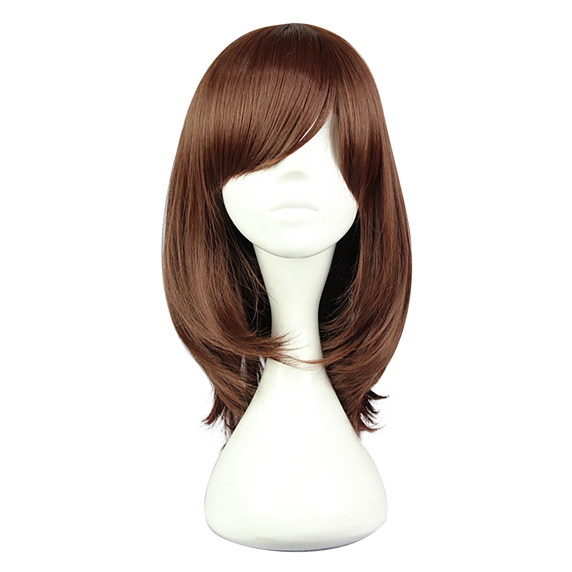 Unique Bargains Human Hair Wigs for Women 16' Deep Brown Wigs with Wig Cap