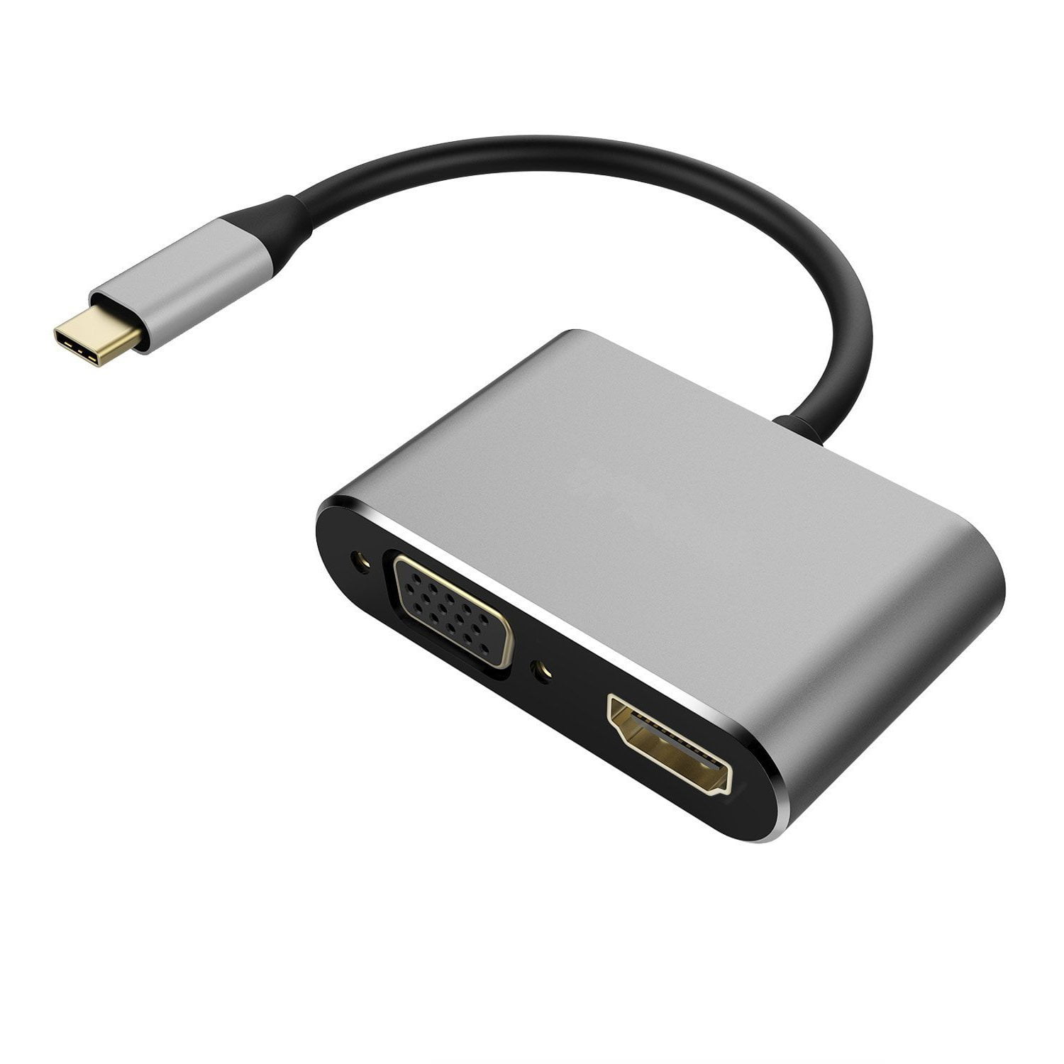 USB-C / Type C to HDMI (4K@30Hz) + VGA (1080P) Adapter / Video Splitter .