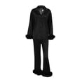 thumbnail image 4 of Aunavey Women Pajamas Set Button Down Long Sleeve Sleepwear Feather Trim Nightwear Loungewear Pjs, 4 of 9