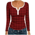 thumbnail image 6 of VgaVtl Tee Shirts for Women Long Sleeve Fall Winter Womens Tops Plaid Casual Button Red Layering Slim Shirts,XXL, 6 of 6