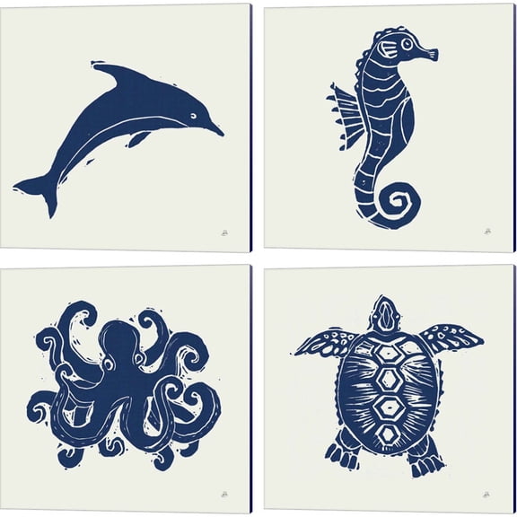 Great Art Now Primitive Sea Navy by Daphne Brissonnet 4 Piece Canvas Art Set Each 14W x 14H