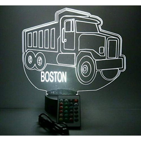 Dump Truck Paving Vehicles Construction Trucking Name Night Light Up Lamp Shape LED Personalized Custom Made Table Lamp, It's Wow, with Remote 16 Colors Changing, Great Gift
