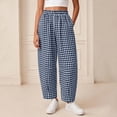 thumbnail image 3 of Iyufng Checkered Wide Leg Pants for Women Loose Casual Pants, Elastic Waistband with Pockets, 3 of 6