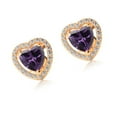 thumbnail image 2 of 18k Yellow Gold Halo Heart Amethyst Stud Earrings Plated by Paris Jewelry, 2 of 4