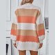 thumbnail image 4 of Casual Color Block Stripe Open Front Sweater with Lantern Sleeves for Women Soft Acrylic Fabric Long Sleeve Cardigan Purple XL, 4 of 4
