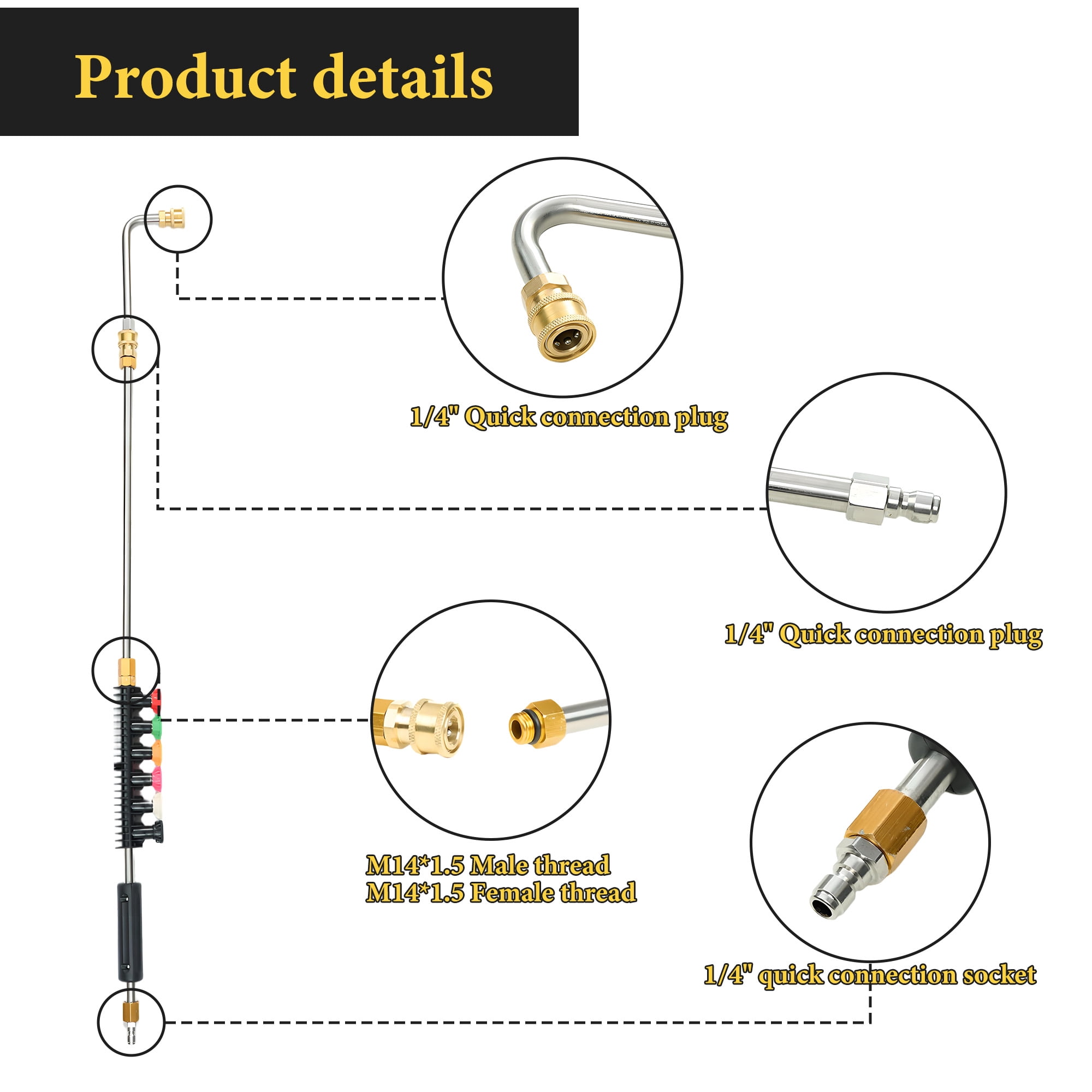 Pressure Washer Extension Wand, 7 PcsPower Washer Lance With 6 Nozzle Tips
