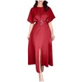 thumbnail image 2 of Dresses for Women Solid Color Fashionable Round Neck Short Sleeve Dress, Red M on Clearance, 2 of 8