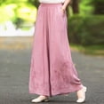 thumbnail image 5 of Delayuji Women's Linen Pant Embroidered Summer Loose Elastic Waist Casual Baggy Pants Wide Leg Pants Plus Size M-4XL, 5 of 6