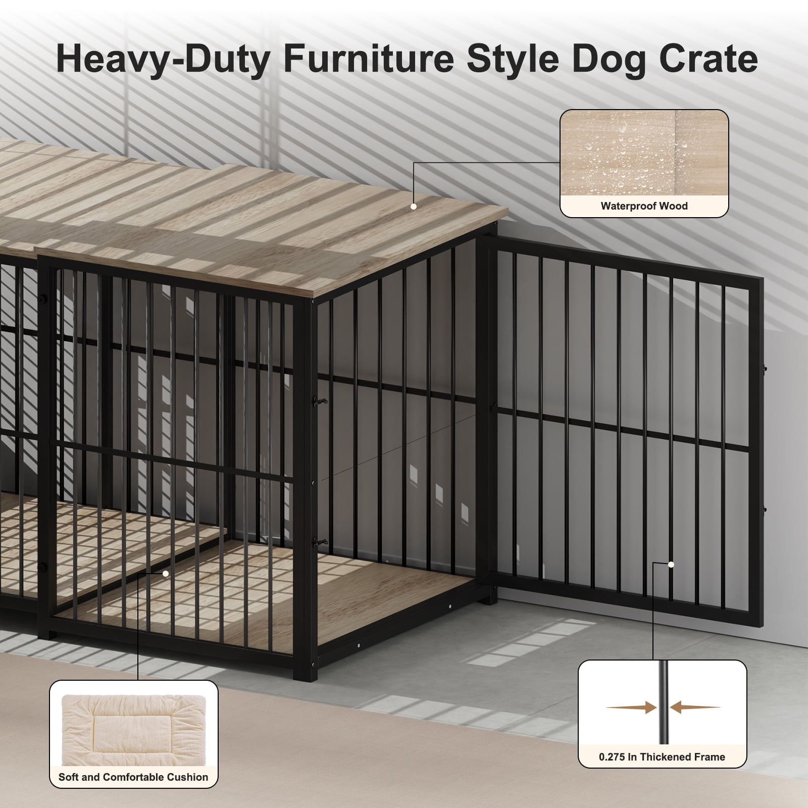 Erinnyees Large Dog Crate Furniture, Retractable Dog Kennel Furniture, Wooden Large Dog Kennel Indoor, Heavy-Duty Dog Cage Furniture with 3 Levels of Adjustable Size,45.6" L