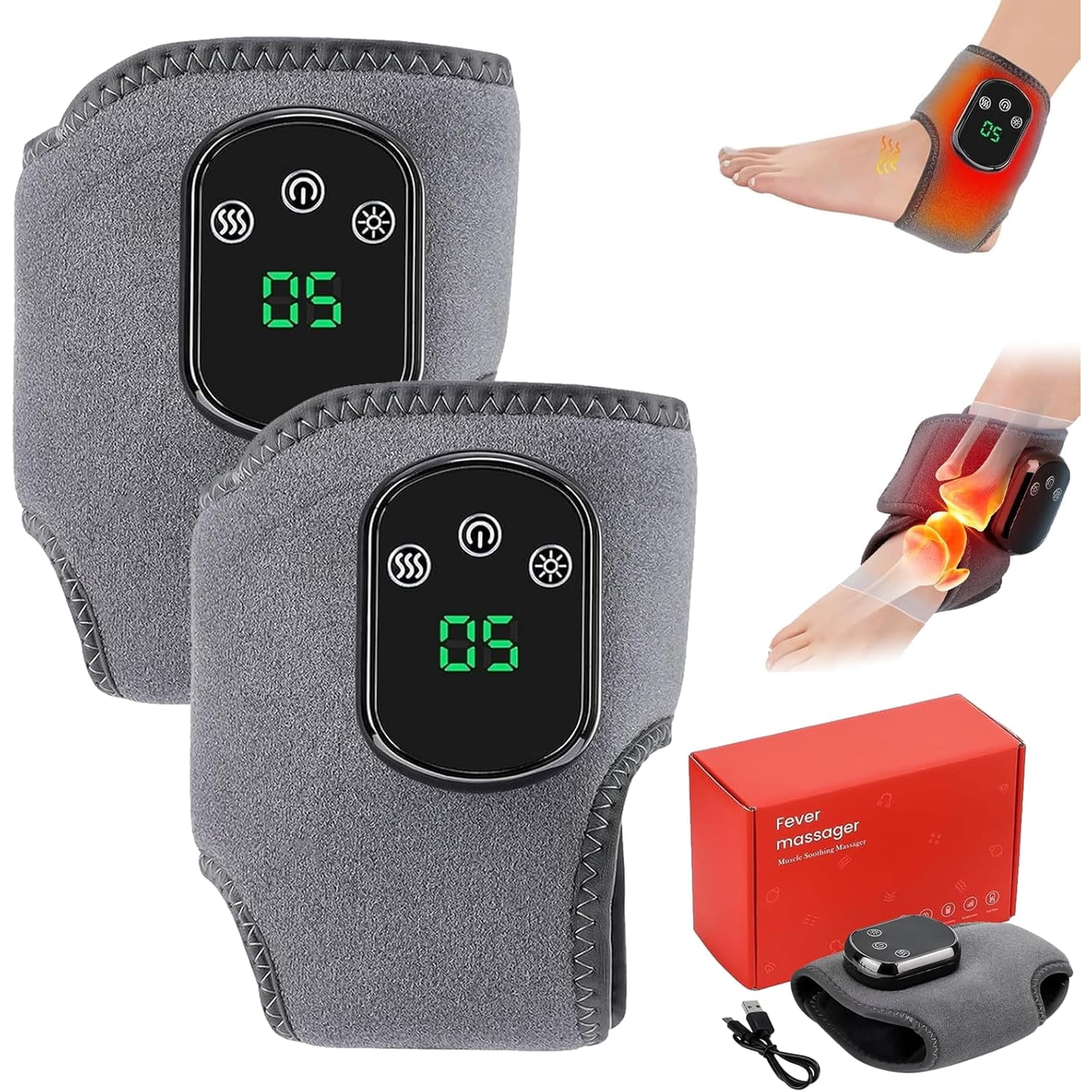 Foot Massager, Portable Foot Massager, 3-in-1 Cordless Heated Ankle Wrap with 3 Vibration Modes and 5 Heat Levels, for Heel, Arch and Ankle Comfort & Relaxation