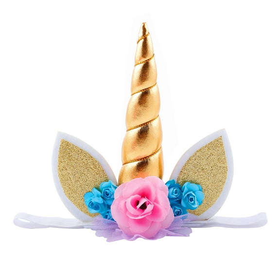 Supvox Golden Baby Unicorn Headband for Head Decoration Soft Flower Decor Adjustable Cloth Design 03 Years