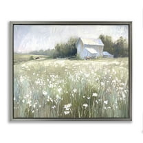 Stupell Industries Peaceful Pasture Meadow Landscape Painting Gray Floater Framed Canvas Art Print Wall Art, 21 x 17