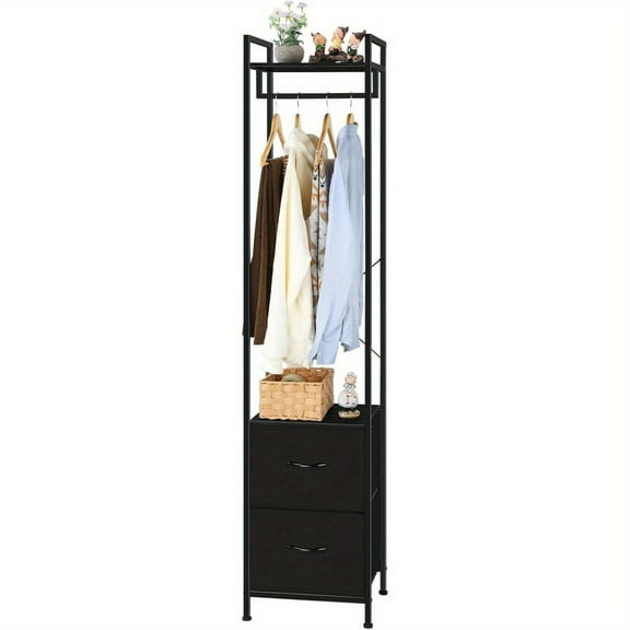 3-Tier Heavy Duty Freestanding Clothes Rack with 2 Fabric Drawers & Storage Shelves - Multi-Purpose Metal Garment Organizer for Bedroom, Entryway, Living Room - Holds 80 lbs