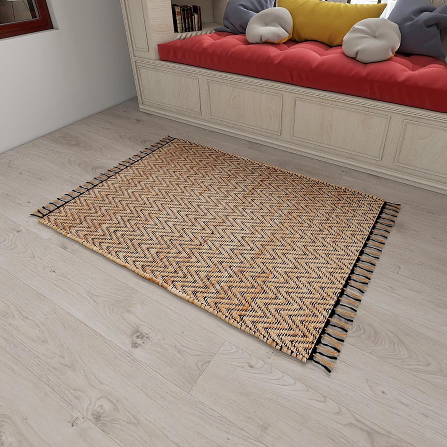 Eco Crave Handmade Jute Area Rug 3x5 ft – Brown & Black Leher Pattern Natural Hand-Woven Low Pile Non-Slip High Traffic Area Floor Rug for Indoor Outdoor, Farmhouse Boho Area Rug, 36x60 Inche
