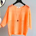 Women Trend Multicolor ONeck Hollow Stripe Knit Thin Sweater Crochet