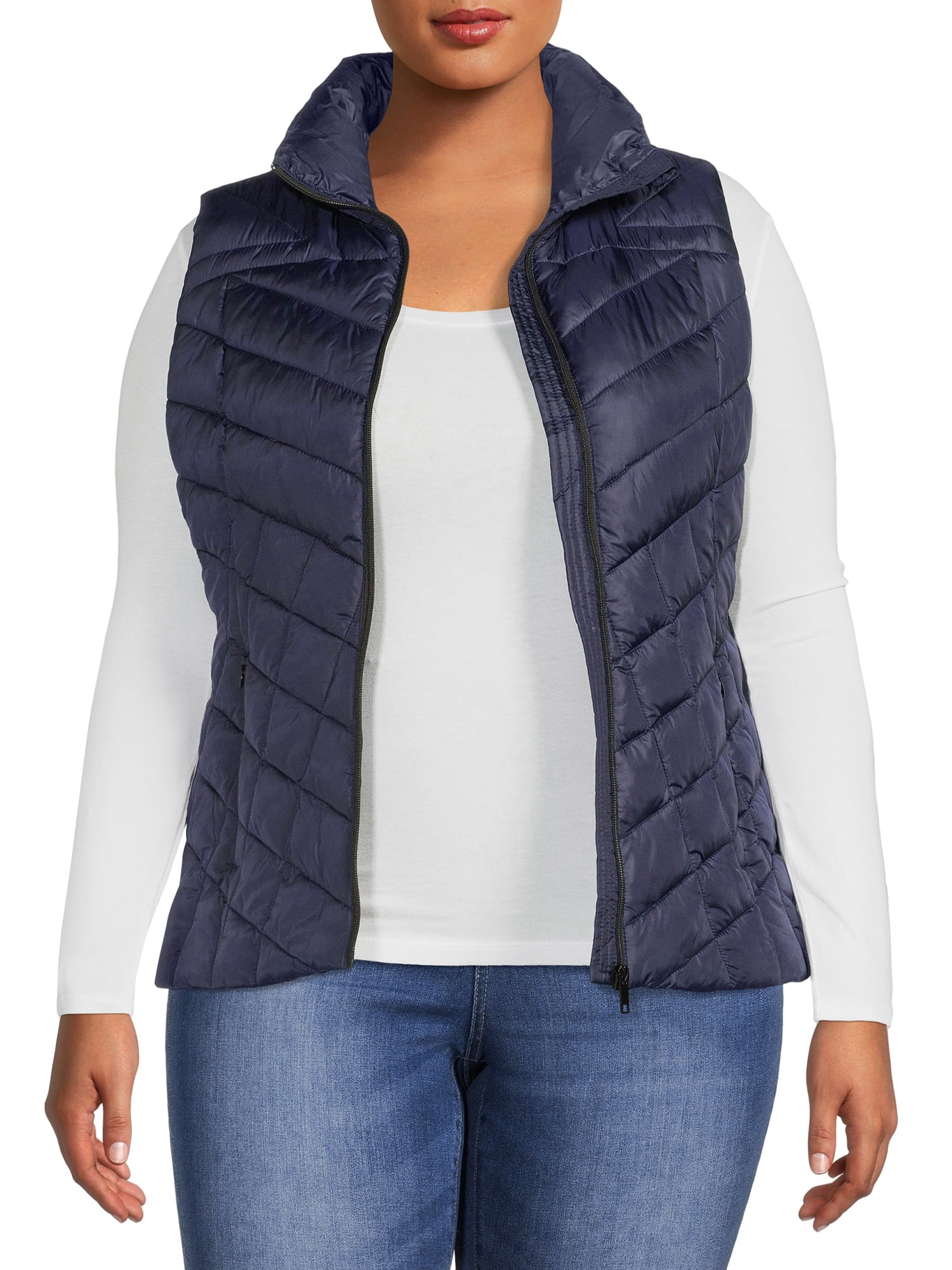 Big Chill Women's Plus Size Down Blend Chevron Quilted Puffer Vest