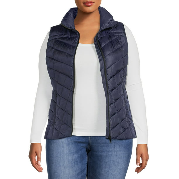 Big Chill Women's Plus Size Down Blend Chevron Quilted Puffer Vest ...
