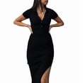 thumbnail image 2 of Women'S Long Sleeve Maxi Dress Ribbed Back Slit Button Down Bodycon Soft Going Out Elegant Party Dresses Black L, 2 of 9