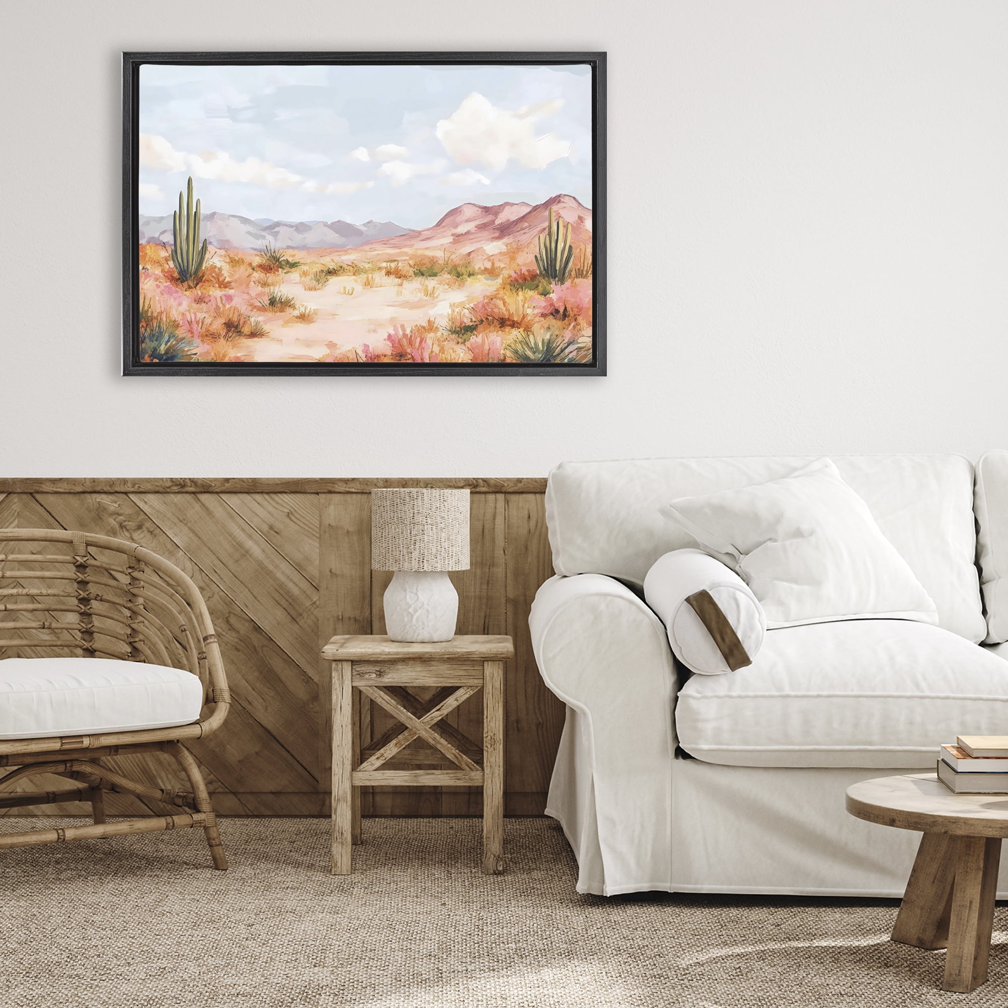 Stupell Industries Pastel Desert Dream Sunset Black Framed Floater Canvas Wall Art, design by Creative Studio