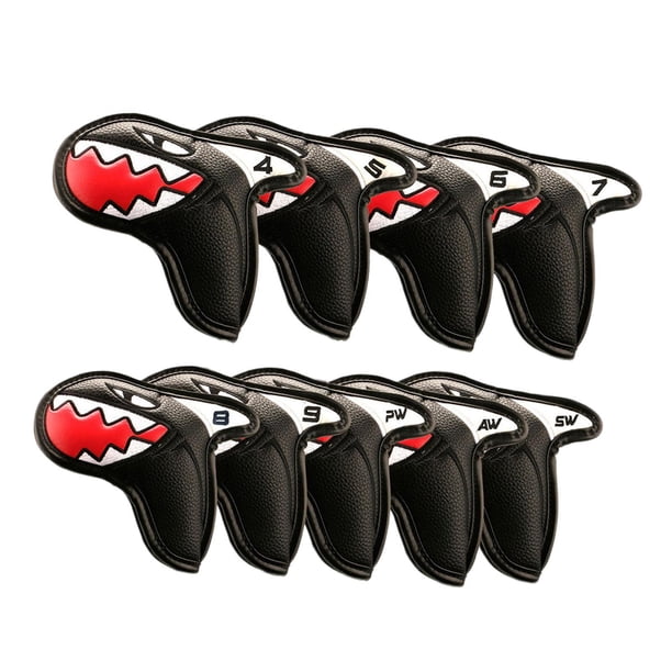 Soidarity 9x Shark Golf Iron Head Covers PU Leather Headcovers Golf Club Golf Negro 9 piezas