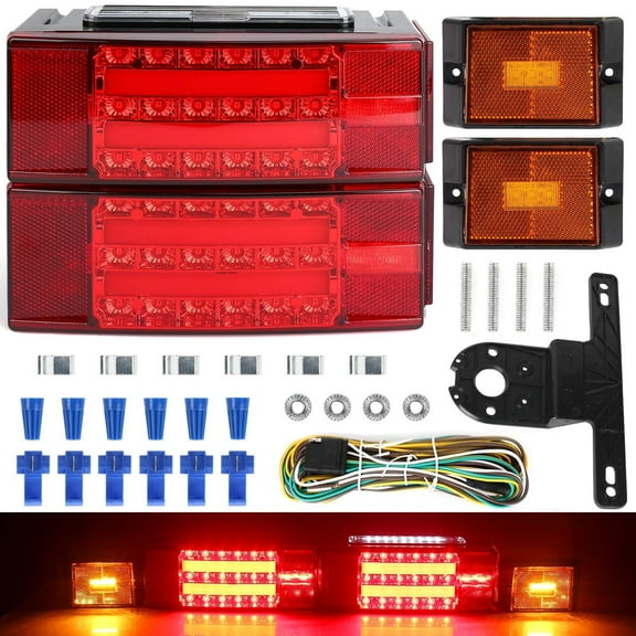 Autoxbert LED Trailer Side Marker Brake Rear Tail Light Kit With Bracket Wiring Harness