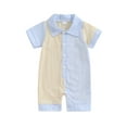 thumbnail image 2 of Musuos Newborn Boy Causal Jumpsuit 0-18Months Summer Short Sleeve Lapel Collar Stripes Print Romper, 2 of 8