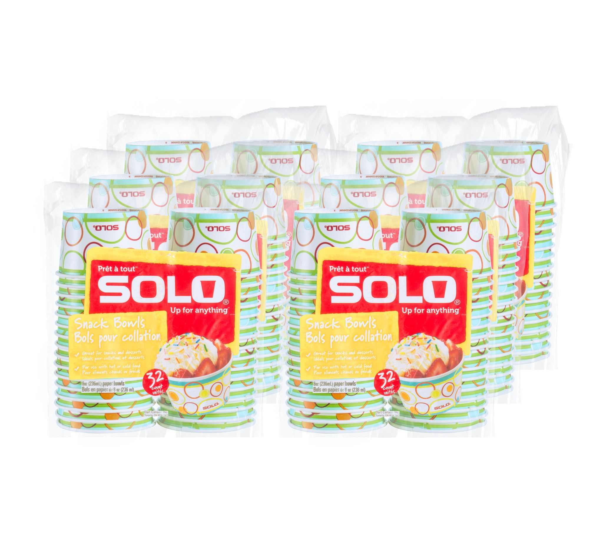 SOLO Cup Company Paper Snack Bowls, 8 Ounce, 6Packs of 32 Snack Cups