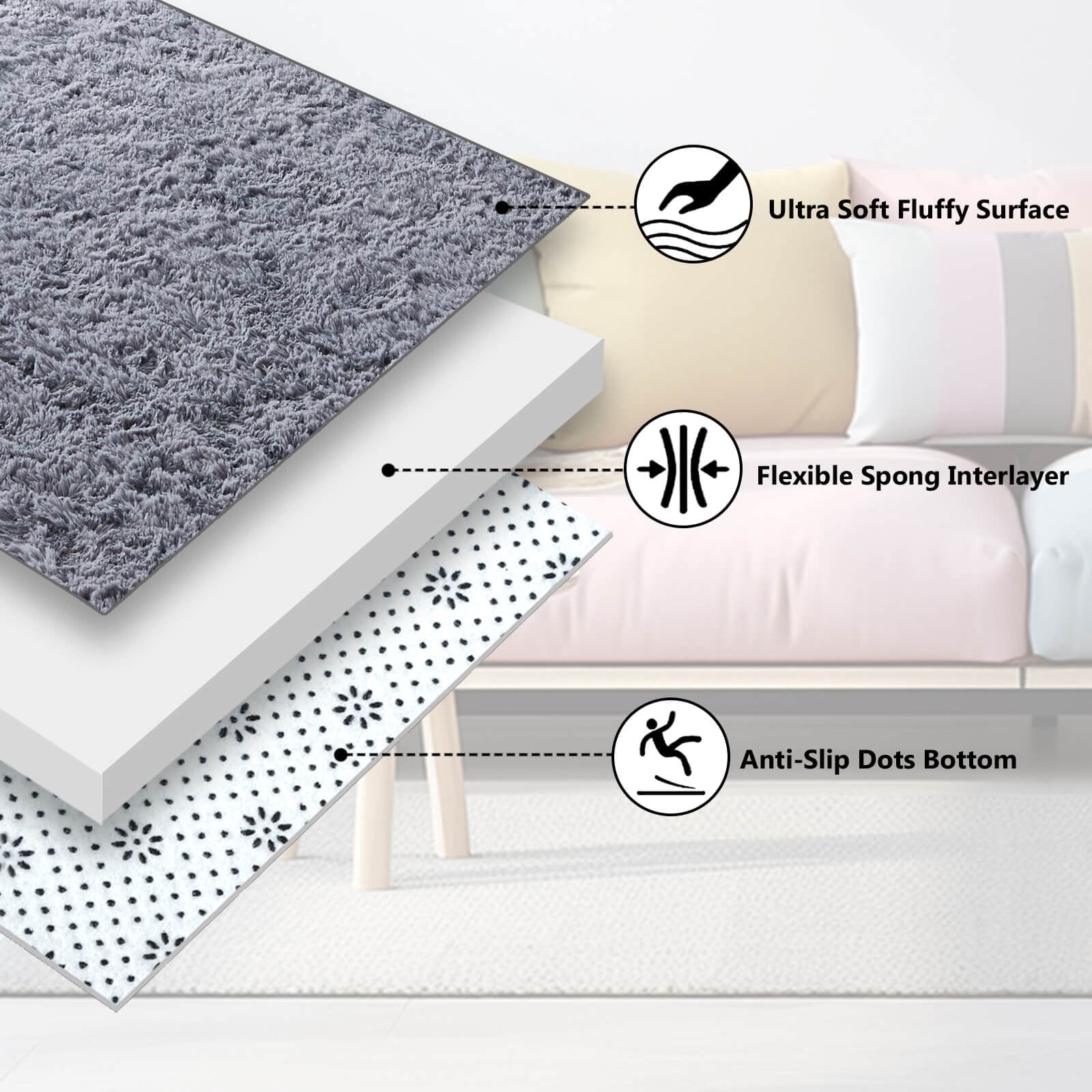 BRICHOEE 6x9 Feet Modern Indoor Home Living Room Grey Area Rugs, Anti-Skid Soft Fluffy Shag Fur Bedroom Rugs for Kids Playroom Decor