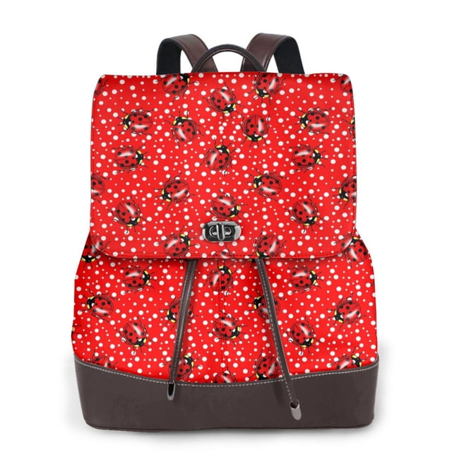 Fotbe Red Ladybugs On White Dotted Mochila Bolso con Estampado para Mujer, Mochila Antirrobo de Nylon Impermeable, Bolsa Ligera de Hombro