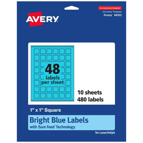 Avery Printable Square Labels, Bright Blue, 1" x 1", 480ct