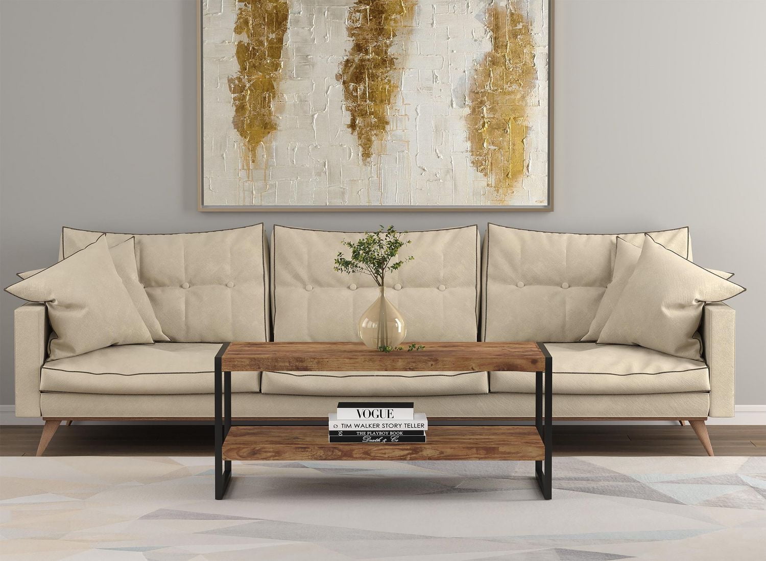 Safdie & Co. Coffee Table 47.25L Brown Reclaimed Wood Black Metal
