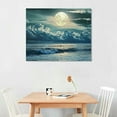 thumbnail image 3 of Nawypu Canvas Wall Art For Living Room Decorations Photo Prints - Blue Sea View The Moon Landscape - Large Modern Home Decor Room Stretched And Framed Ready To Hang Picture Artwork, 3 of 5