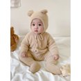 thumbnail image 4 of Boiiwant Infant Baby Girls Boys Solid Color Plush Jumpsuit Long Sleeve Round Neck Button Closure Playsuit + Hat Winter Warm Bodysuit 2Pcs 0-24M, 4 of 9
