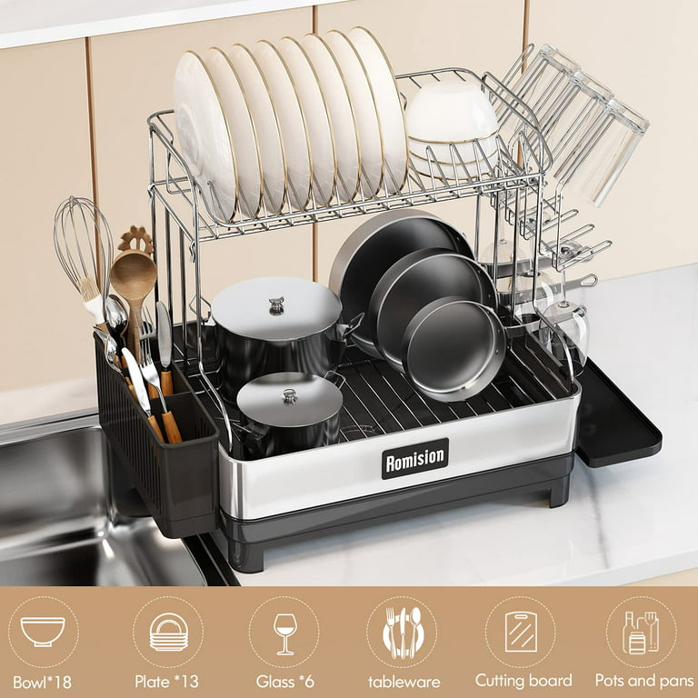 Romision Dish Drying Rack, 2 Tier Stainless Steel Dish Rack and