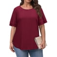 thumbnail image 2 of WellSize Plus Size Tops for Women Eyelet Crew Neck Tunic Blouses Casual Summer Ruffled Short Sleeve Shirts, 2 of 8