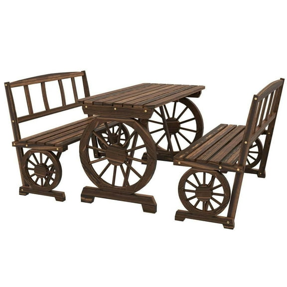 Spaco Patio Table and Chairs for 4 People, Wagon Wheel Design Furniture Set for Outdoor as Garden, Backyard, Patio, Brown