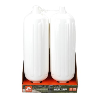 Produktbild von Extreme Max BoatTector Fender Set (2 Stück) – 11,4 X 40,6 Cm, Aufblasbar, Neonorange, Mit Festmacherleinen, Für Boote, Robuste PVC-Konstruktion