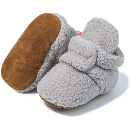 

QWZNDZGR Newborn Baby Girls Cotton Booties Infant Boys Slippers Stay on Sock Soft Shoes Non Skid Ankle Boots with Grippers Winter Warm First Walkers Crib Shoes