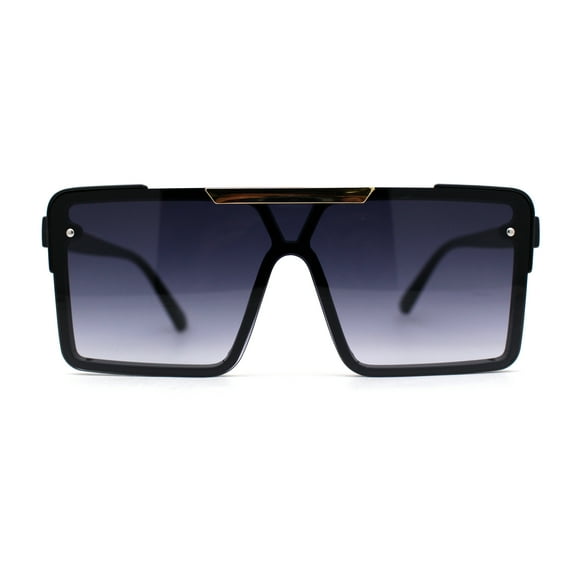 Mens Luxury Mod Rimless Block Lens Shield Oversize Sunglasses Black Smoke