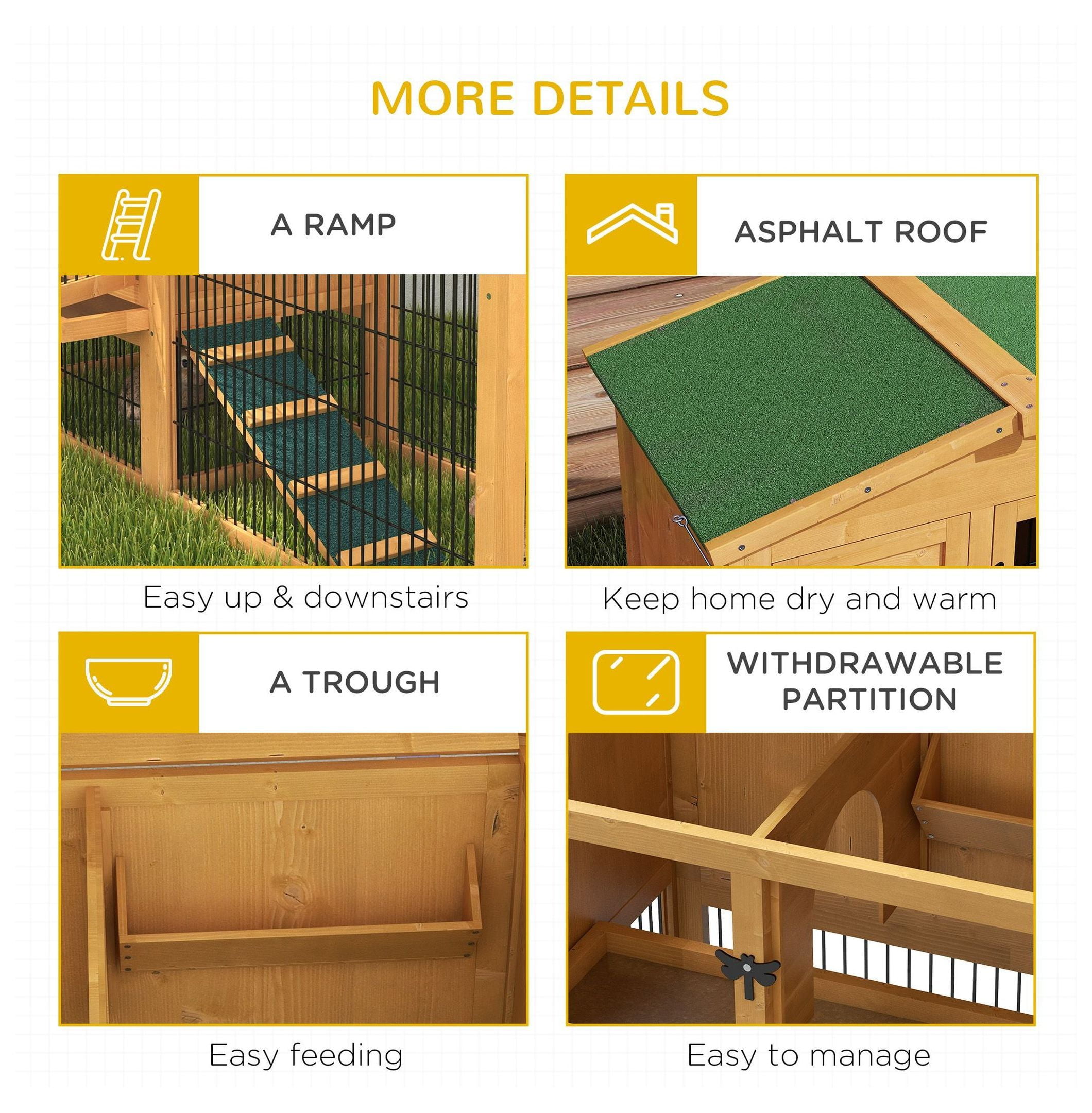 Spacious 2-Level 59" Rabbit Hutch Outdoor with Easy Open Top Yellow
