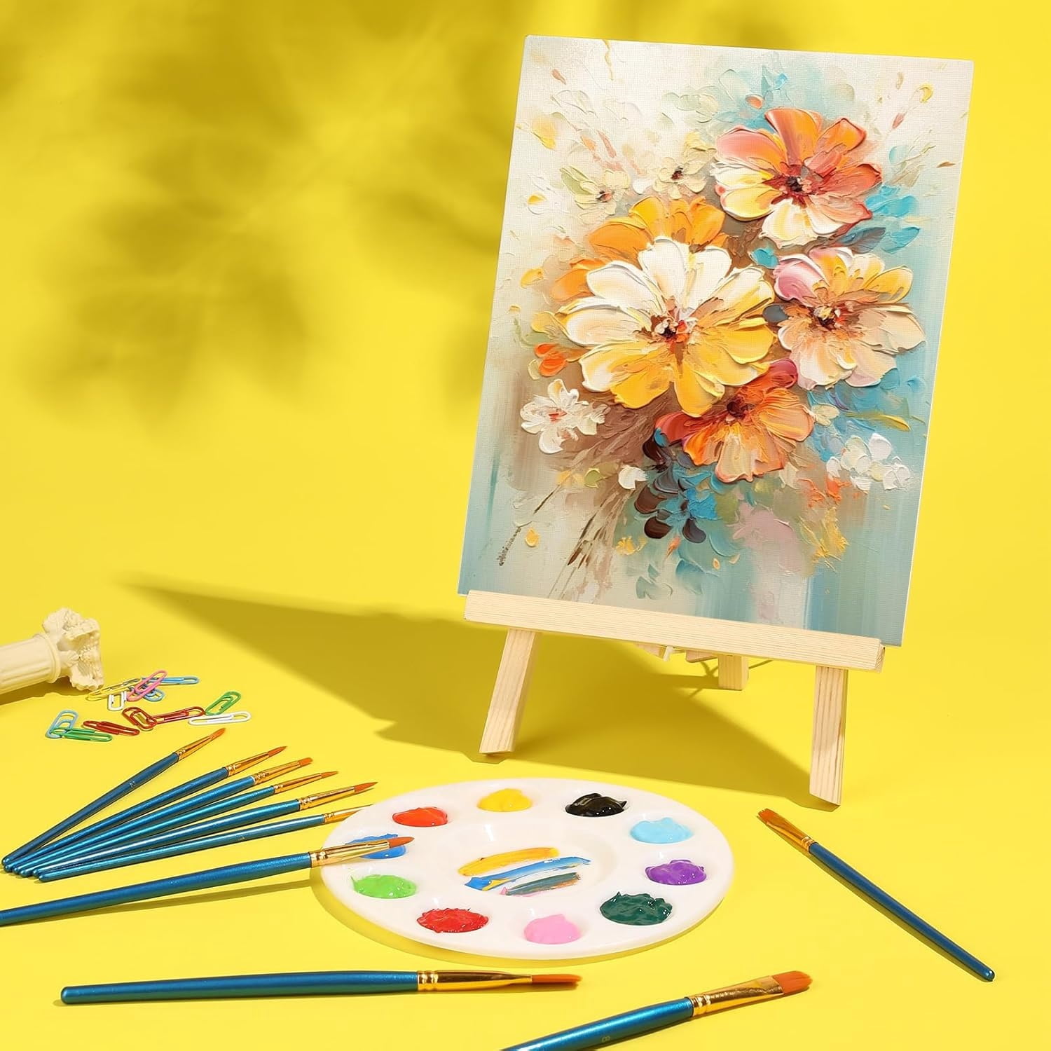 156 PCS Professional Painting Set with Easels, 12 Wood Easels,120 Brushes with Nylon Brush Head,12 Drawing Boardart and 12 Palette, Painting Supplies kit for Adults to Painting Party.
